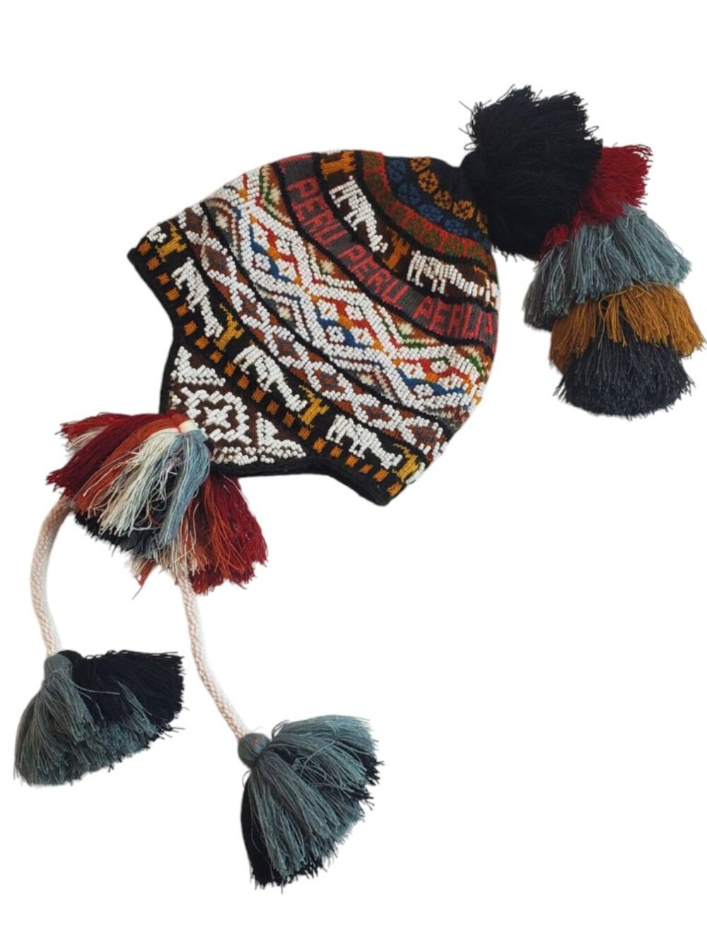 Andean Chullo Hat— Unisex Earflap Colorful Tassels, Andean Handmade